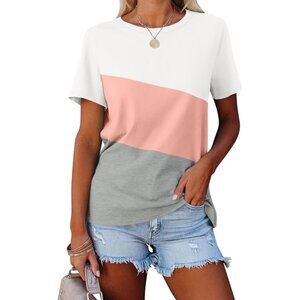 Women's T Shirts Short Sleeve Color Grey/Pink Solid Tops Casual Summer Tees